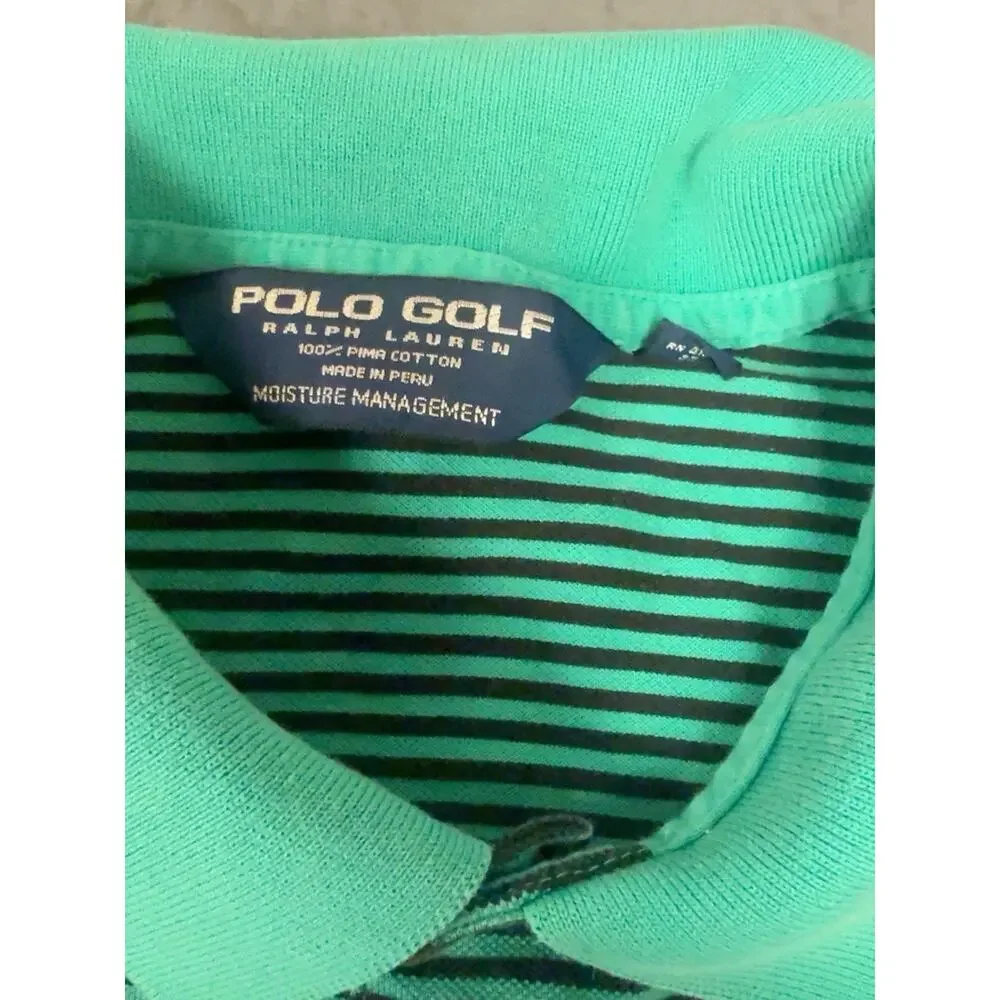 Polo Golf Ralph Lauren Mens L Polo Shirt Green Black Stripe Cotton Pony Logo